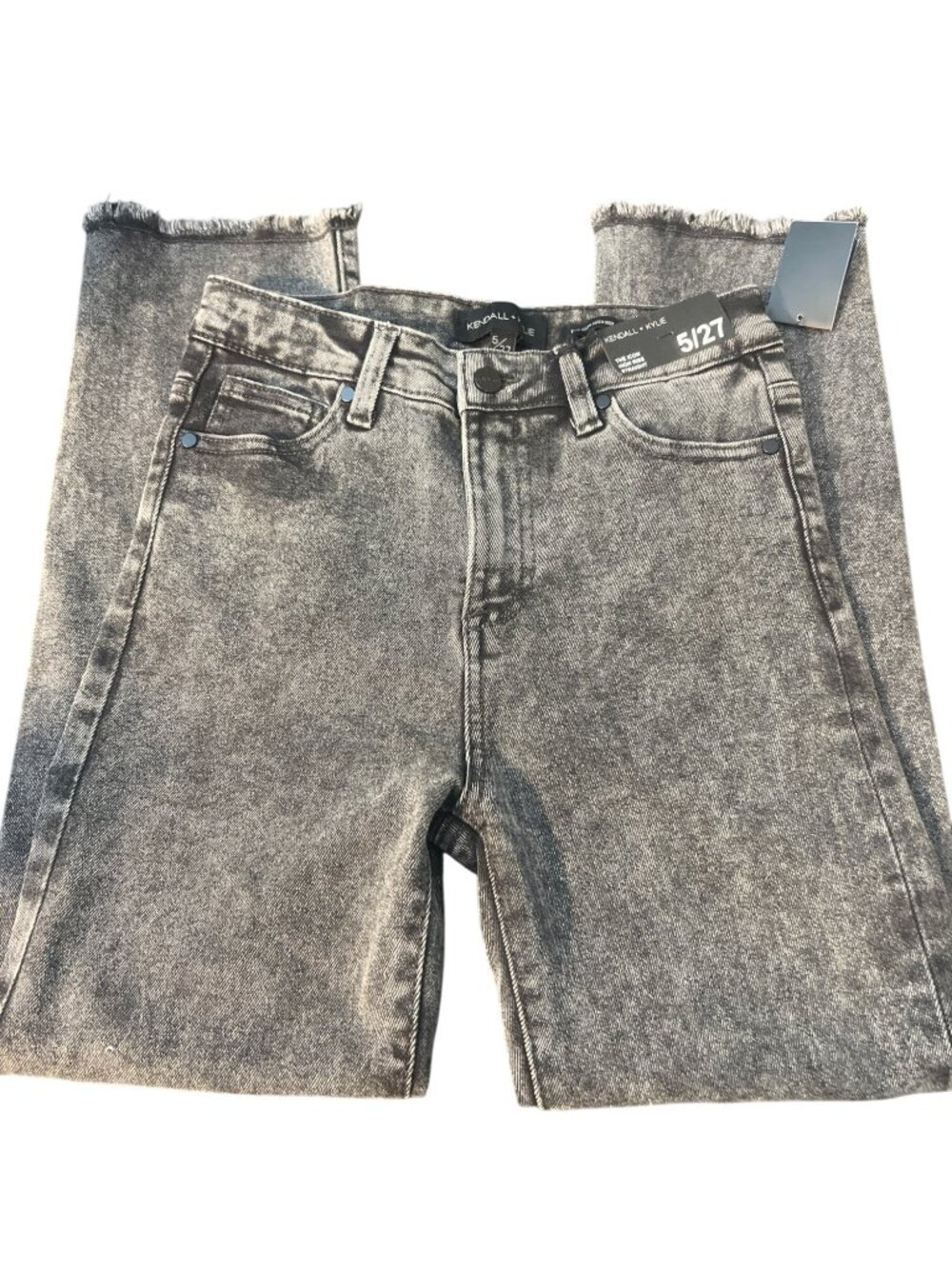 Kendall Kylie Icon High Rise Straight Denim Jeans Black Washed Raw Hem 5/27 NWT